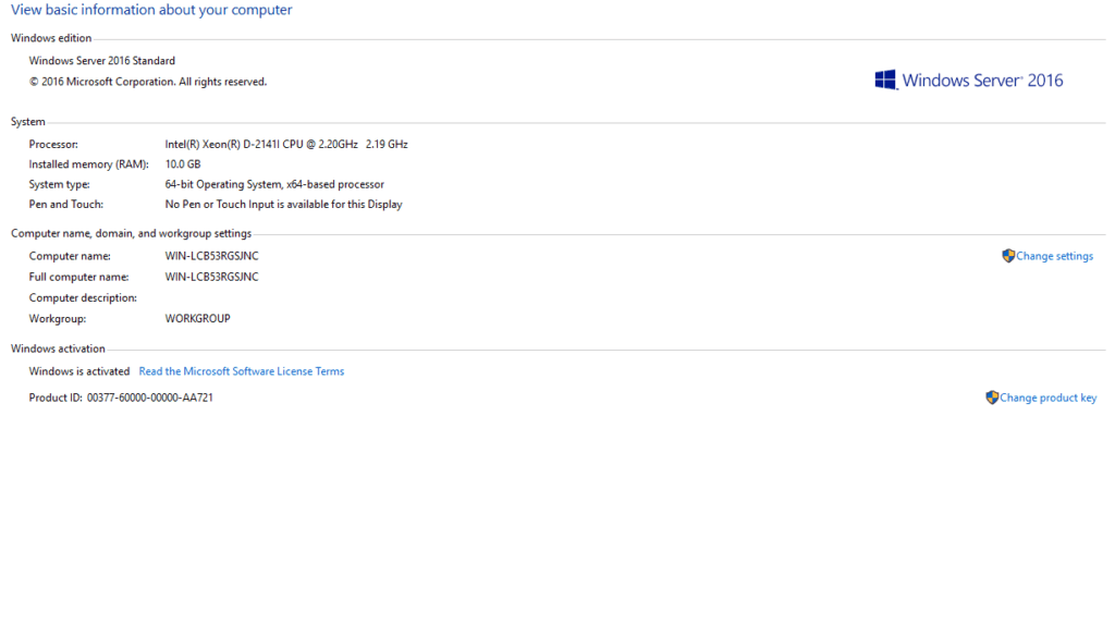 10GB RAM WS 2016